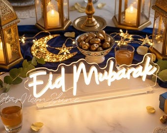Eid Mubarak Standing Table Neon Sign, Ramadan Mubarak Party Decor, Islamic Home Wall Decor, Eid Decor, Personalized Ramadan Gifts