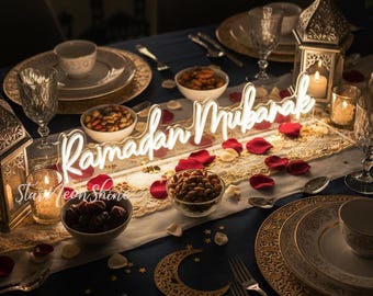Ramadan Mubarak Standing Table Neon Sign, Ramadan Mubarak Party Decor, Islamic Home Wall Decor, Eid Decor, Ramadan Gifts