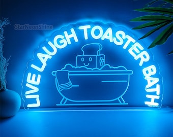 Letrero de neón "Vive, ríe, tostadora" para baño: decoración divertida para el hogar