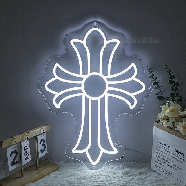 Chrome Hearts Style Neon Sign, Trendy Chrom Hearts Inspired Cross Neon Light, Gothic Cross Sign,Unique Cross Home decor