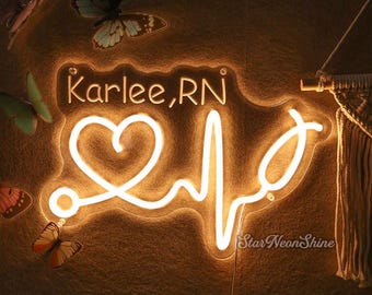 Custom Nurse Name Neon Sign,Nurses Week Gift,Nursing Decorations,Heartbeat Name Sign,LPN RN Nurse Gift.Nursing Grad Gift,School Nurse Hanger