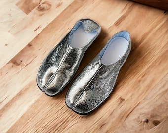 Tabi Ballet Flats,Vintage Silvery Ballet Flats,Tabi Ballet ,Women's Shoes,Tabi Shoes,Flat Shoes,Casual Shoes, Split Toe Ballerina Shoes