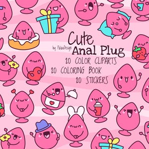 Kawaii Butt Plug Clipart Bundle: Cartoon Stickers & Coloring Pages (Digital Art)