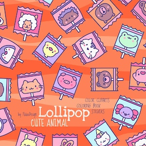Cute Animal Lollipops Clipart - Kawaii Candy Outline Doodles - Editable Digital Files Funny vector graphics Sweet Planner printables