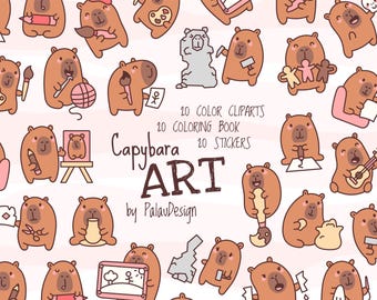 Kawaii Capybara Art Clipart Pack: Line Art Characters & Printable Pages (Digital Download)