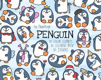 Kawaii Penguin Clipart Bundle | Winter Animal Stickers (Digital Art)