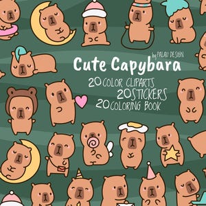 Kawaii Capybara Clipart - Cute Cartoon Capybara Stickers, Vector Digital Download for Sublimation, Scrapbooking and Crafts