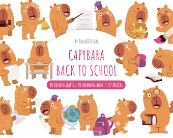 Capybara Back to School Art: Minimal Illustrations & Pastel Nursery Prints (Digital Download)