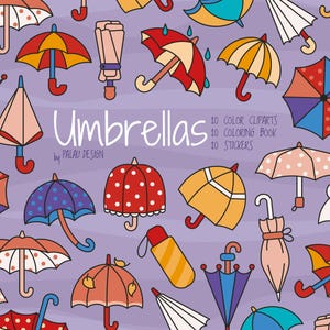 Umbrella Clipart Bundle Cute Umbrellas Line Art for Scrapbooking Invitations, Stickers and Crafts DIY Projects Rainy Day Decor Art Prints