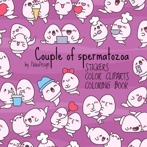 Kawaii Sperm Couple Clipart – Love Stickers, Valentine Vector (PNG, SVG, JPG)