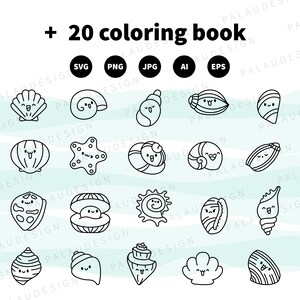 Cute Kawaii Seashell Clipart Set With Funny Cartoon Shell Characters ...