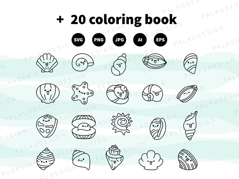 Cute Kawaii Seashell Clipart Set With Funny Cartoon Shell Characters ...