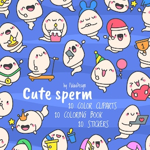 Kawaii Sperm Clipart Set: Funny Planner Stickers (Digital Download)