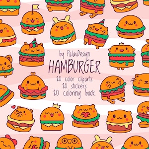 Delicious Hamburger Clip Art Set - Cute, Kawaii, and Digital - SVG & PNG - Ready to Download! Funny vector graphics Sweet Planner printables