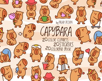 Capybara Clipart Set – Kawaii Cartoon Graphics (Digital Download)