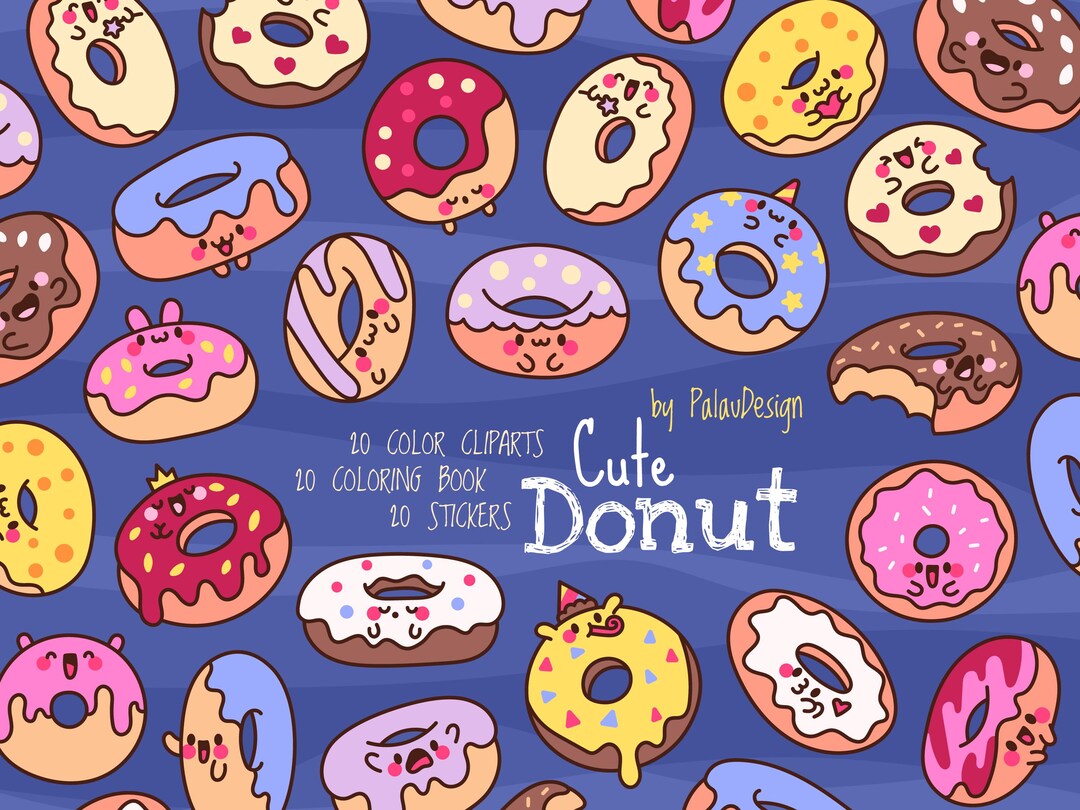 Cute Donut Clipart Set Kawaii Cartoon Vector Illustration Bundle ...