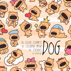 Cute Cartoon Dog Clipart Set – Kawaii Puppy Illustrations for Stickers, Coloring Pages, Planners and Pet Lover Craft Projects