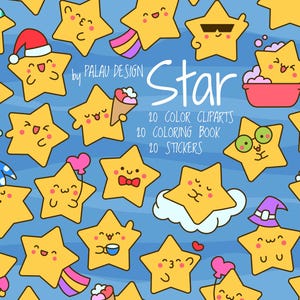 Whimsical Star Doodle Clipart Set – Kawaii Celestial Bodies SVG PNG, Cute Character Art, Instant Download