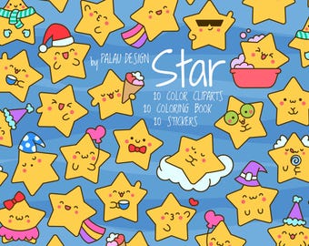 Kawaii Star Clipart Set: Celestial Doodle SVG PNG (Instant Download)