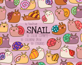 Cute Snail & Slug Outline Clipart - Kawaii Doodles - SVG PNG Files Instant Download