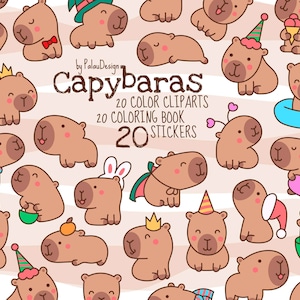 Whimsical Capybara Clipart - Fun & Playful Pet - SVG, PNG - Instant Download! Funny vector graphics Sweet Planner printables
