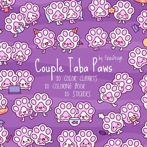 Cute Kawaii Paw Couple Clipart – Cartoon Squishy Animal Paws Ilustracje na Naklejki, Kolorowanki, Planery i Karty