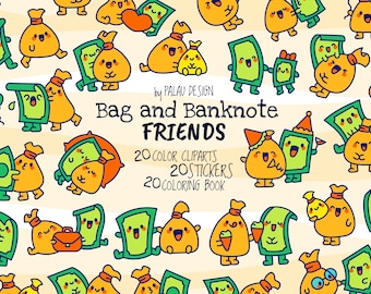 Kawaii Money Clipart Set – Finance Illustrations (Digital Download)