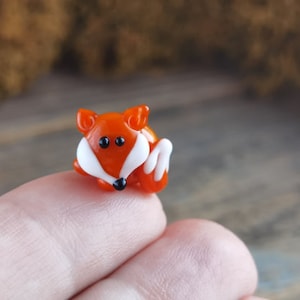 Glass figurines Tiny fox figurine miniature fox sculpture sleeping fox terrarium figurines blown glass art tiny glass animals glass fox