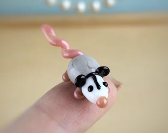 Opossum figurine Rat gifts Pet mouse Rat toy Glass opossum art Mouse miniature Dollhouse miniature Miniature animals Tiny glass possum