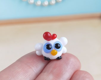 Tiny glass chicken figurine Miniature chicken Glass figurines Hen figurine Miniature hen Glass hen Cockerel Tiny bird Glass bird figurine