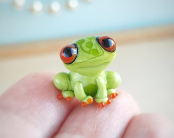 Kikker geschenken kikker beeldje kleine kikker miniatuur, mini glazen kikker beeldje, micro kikker sculptuur, klein reptiel figuur kikker ornament kikker decor