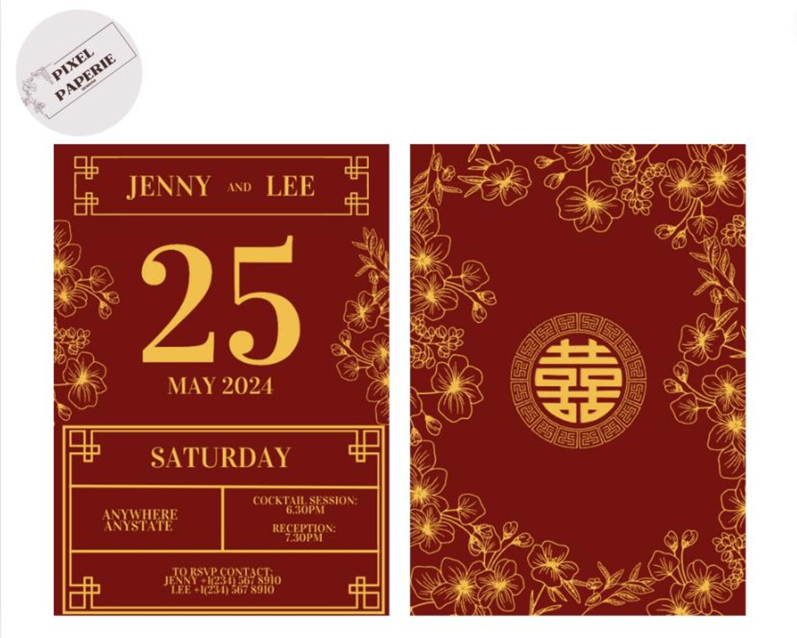 Modern Chinese Calendar Inspired Wedding Invite Digital Editable Canva ...