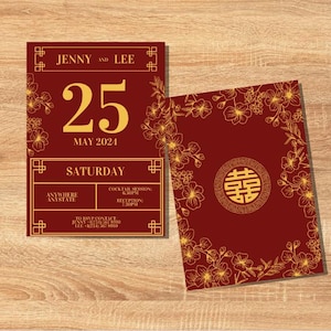 Modern Chinese Calendar Inspired Wedding Invite Digital Editable Canva ...