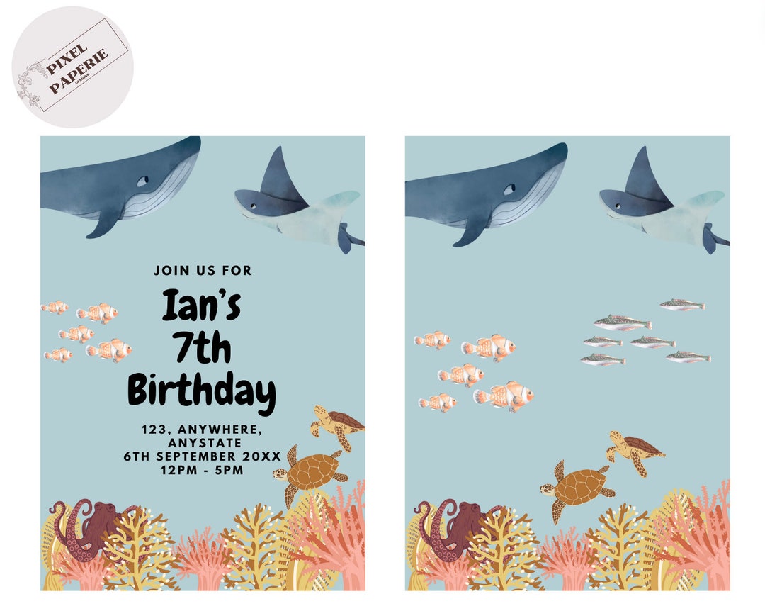 Editable Under the Sea Birthday Invitation Template Digital Download ...