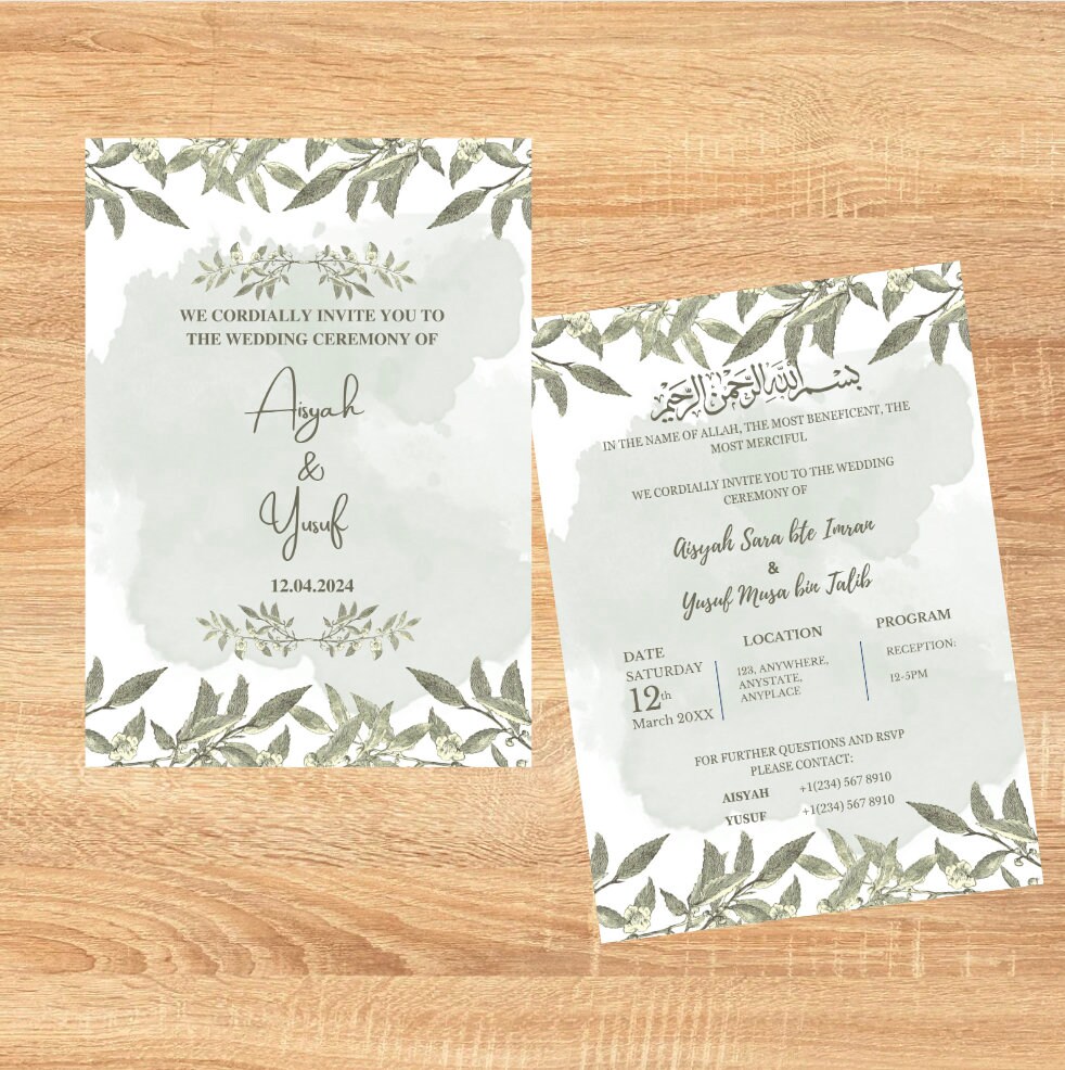 Islamic Wedding Invitation Template Set Elegant Nikaah Invite Editable