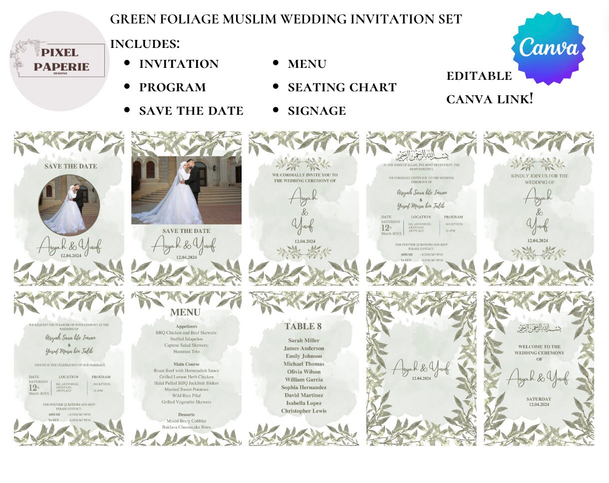 Islamic Wedding Invitation Template Set Elegant Nikaah Invite Editable