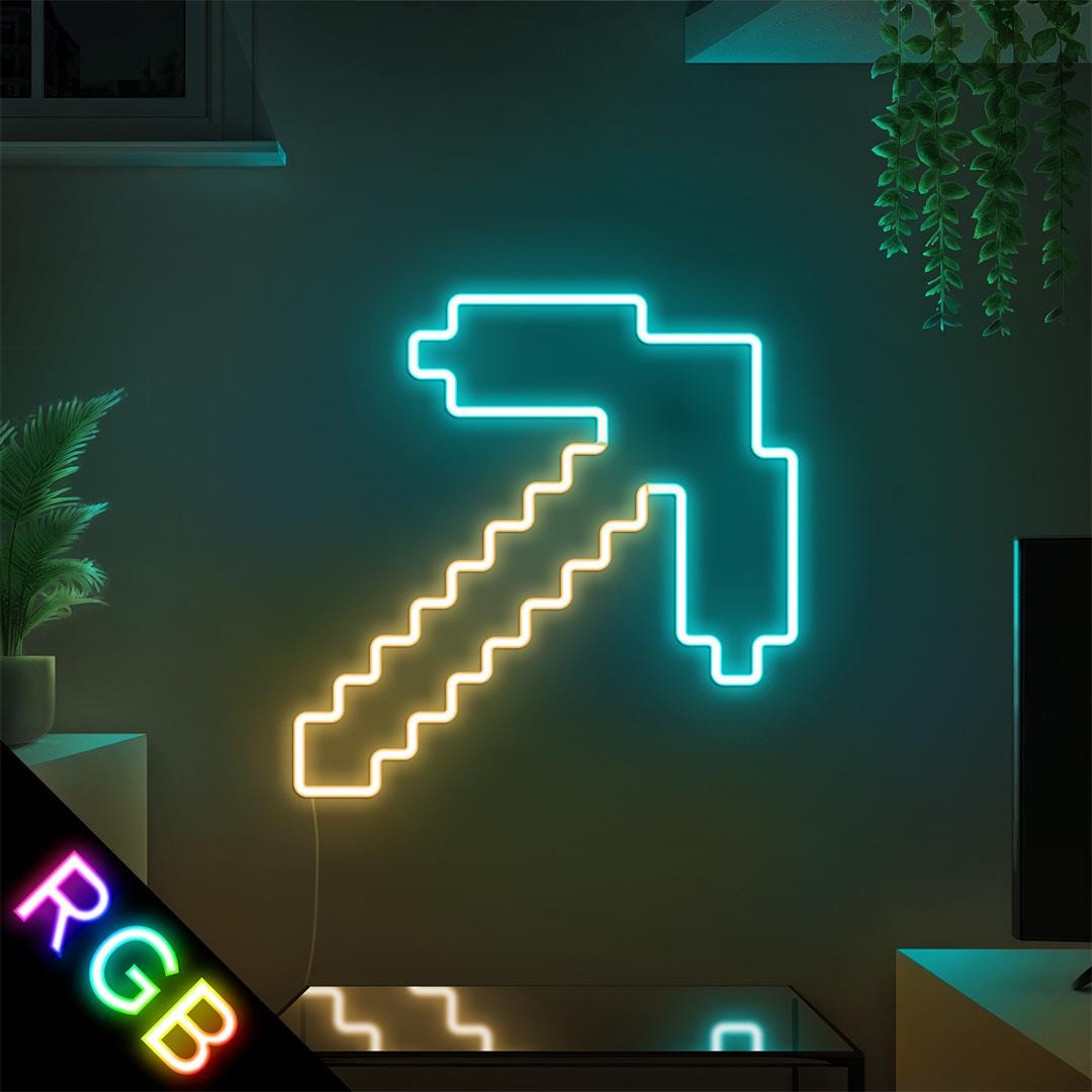 Pickaxe Neon LED Sign Custom, RGB Colour Changing Gift for Minecraft ...