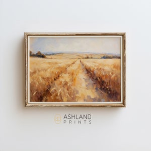 Vintage schilderij gerstveld | Muurkunst natuur decor | Digitale afdruk | 00002