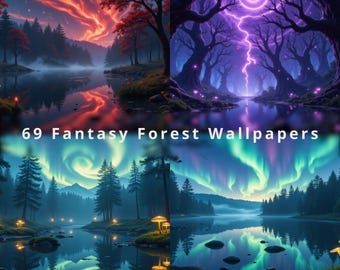 Enchanted Forest & Mystical Nebulae Wallpaper Pack - 69-Piece Fantasy Digital Art (2K Resolution) - Purple, Green, Red Themes