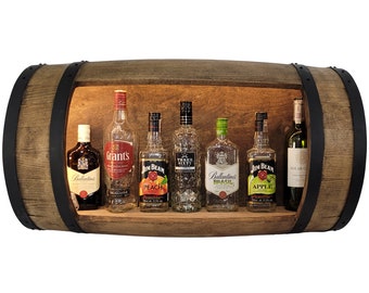 Hanging wooden barrel LED bar with a secret hidden under the shelf 80cm hanging home alcohol bar. Rustic alcohol bar. Home minibar