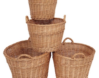 A set of 4 large cone-shaped wicker baskets. Wicker baskets for laundry, toys, garden, storage