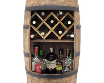 Barra de barril de madera con tumbona plegable para botellas de vino, wengué, barra de madera de 80x50 cm con un práctico botellero