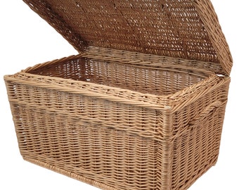 Wicker chest 80 cm with cover. A large handmade wicker trunk for underwear, clothes and toys. Decorative furniture for the bedroom or living room