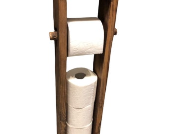 Handgemaakte houten toiletpapierstandaard, rustiek, wengé-stijl. Toiletpapierrolhouder. Papieren toilethanger