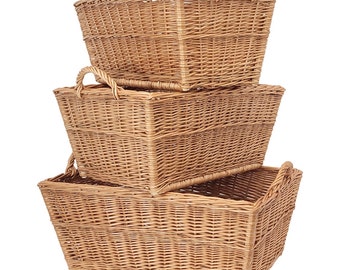 Set of 3 rectangular wicker baskets 54, 62, 70 cm