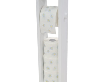 White wooden toilet paper stand, handmade wooden toilet paper roll holder