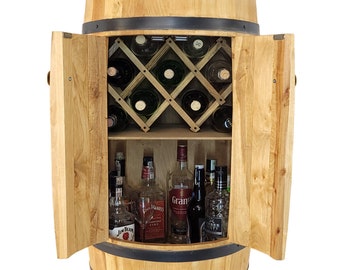 Barrel bar with door, shelf and foldable bottle lounger, home bar 80x50cm light brown