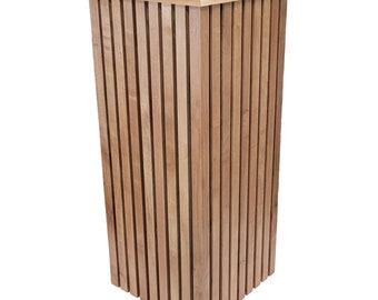 Large wooden flower pot 80x35x35 3D slat-lamella panels with plastic insert and irrigation system.