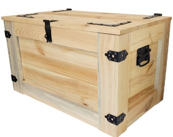 Rustic wooden chest on wheels 80 cm, you can paint it any color