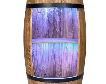 Bar botte in legno tinta wengè con illuminazione led RGB 80x50 Bar rustico da casa. Portabottiglie vino, Botte decorativa